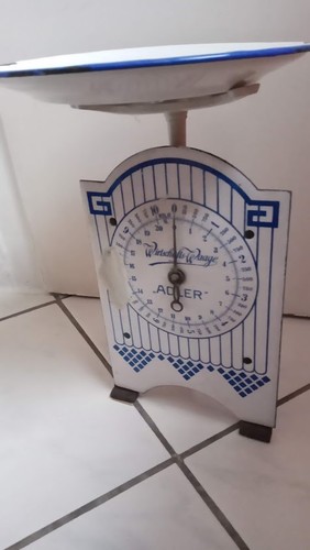 Alte küchenwaage blau weiß - küchenwaage, blau/weiß