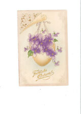 uralte AK Osterkarte Veilchen im Osterei Goldprägung 1908 //69