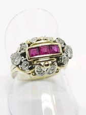 Ring Jugendstil 585er Gelbgold Mit Diamanten, roter Farbstein RW 54,5