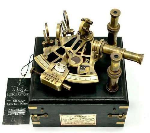 Antiker sextant mit holzkiste - antiker,