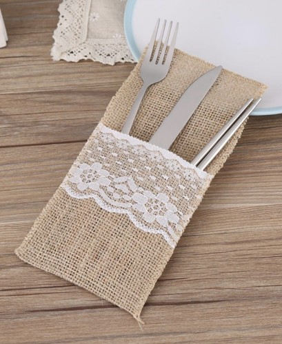 Bestecktasche jute spitze - bestecktasche,
