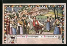 Künstler-AK Ernst Kutzer: Eine Bauernhochzeit in Steiermark, Gäste in Tracht 