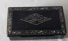 antike Dose um 1900 Lackdose Intarsie Perlmutt Visitenkarten Schachtel schwarz