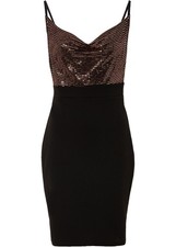 Kleid mit Pailletten Gr. 40/42 Schwarz Braun Mini-Abend-Party-Cocktailkleid Neu