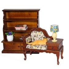 Miniatur Wohnzimmer-Set Schrank Stuhl Sessel Puppenhaus Puppenstube Möbel Holz