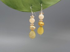 Perlmutt, Citrin & Perlen Ohrringe, 925 Sterlingsilber, gelbe Ohrhänger