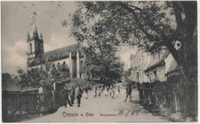 CROSSEN an der Oder Krosno nad Odra Bergstrasse belebt Bahnpost 19.7.1909 gelauf