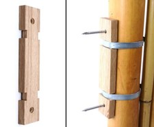Bambusrohr Zaun Verbinder aus Eichenholz mit 2 Rohrschellen 5 bis 7cm, bambussi