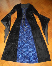 Kleid Mittelalter Gothic Hexe Fee schwarz blau Samt Größe M
