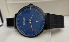 Rivado Herrenuhr Edelstahl komplett schwarz Milanaise Armband Blaues zifferblatt