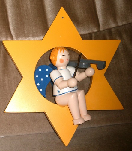 Holzengel mit geige stern - holzengel, im