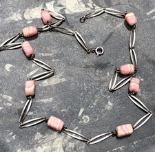 Vintage Dänische 835 Silber & Rhodochrosit Halskette Mid Century Modernist 23g 23"