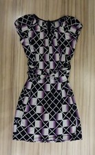 Schönes Kleid, Marc Cain, N5 (42 dt.), lila-schwarz-weiß, 65% Seide, knielang