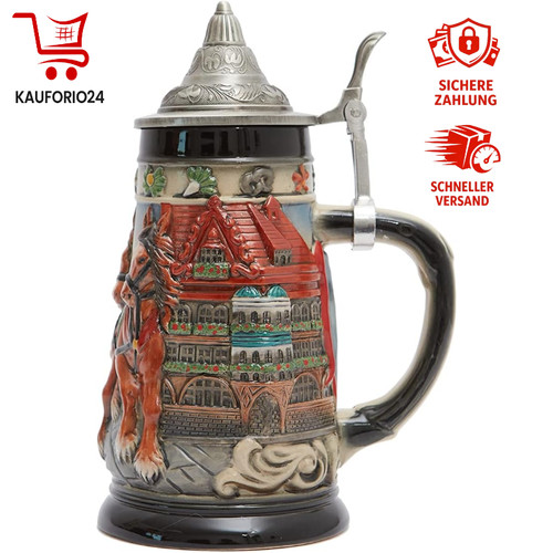 Bierkrug mit deckel - mit, steinkrug