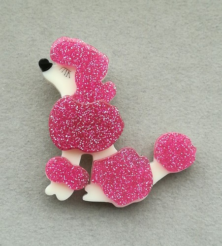 Pudel brosche acryl pink rosa - pudel,