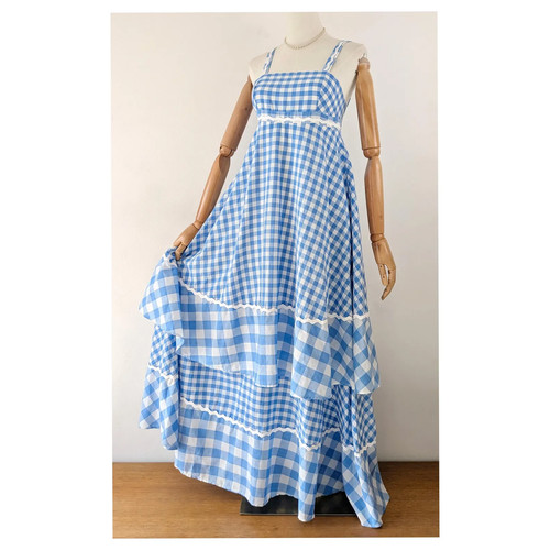 Vintage 70s blue gingham - 70s, maxi