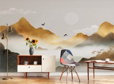 Fototapete Berge Gold Grau Loft Kunst Gebirge VLIES TAPETE XXL + KLEISTER 478