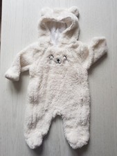 TOPOMINI super Baby TEDDYFELL OVERALL 56 weiß LANGarm KAPUZE mit Ohren WARM top