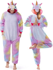 Einhorn Tier Pyjama Schlafanzug Plüsch Unisex Erwachsene Halloween Karneval Set