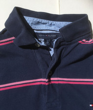 Tommy Hilfiger Polo Shirt blau pink rosa Streifen Größe S modern Herren Jungen