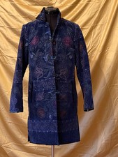 Mantel Jacke Gehrock blau bestickt  BlütenStickerei Suzani Ikat Größe 38 M Jeans