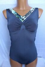 Schlankstütz Badeanzug, PU-UBF-Raffung, Animal Mix - Jeansblau - Gr. S - 34 36