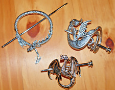 Mystischer HAARSCHMUCK Fibel ~ silberfarbene DRACHEN ~ 3 Varianten MITTELALTER