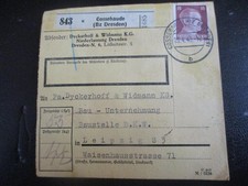 #215 Paketkarte aus COSSEBAUDE Dyckerhoff & Widmann, nach Leipzig