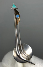 Silber Brosche mit Opal Damen Echtschmuck Wassily Kandinsky Stil Silber 925 RAR