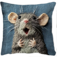 Kissen mit Füllung 45x45cm lachende Maus, Dekokissen mit Ratten, Couchkissen