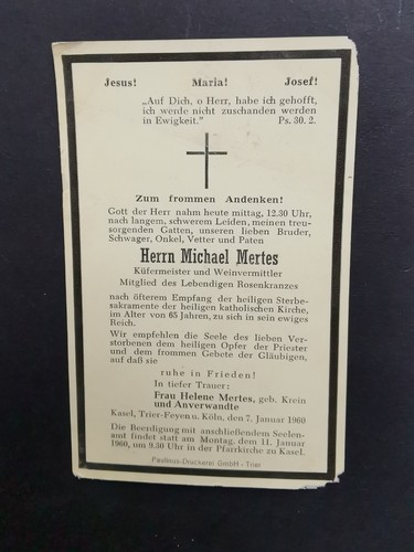 Sterbebild 1960 michael mertes - sterbebild,