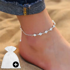 Fußkettchen Fußkette Fußschmuck Fußband Diamanten Silber Strand Damen Geschenk