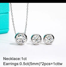 Diamant Moissantit  Halskette Mit Anhänger 585 Weissgold Plattiert ,steckohringe