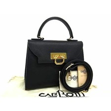 Carbotti Greta Leder 2-Wege Handtasche Umhängetasche Schwarz Neu Aus Japan