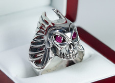 925 Silber - massiver Herren-Ring - 0.20 ct Rubine - Totenkopf/ Schädel