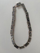 Vintage 925 Sterling Silber Kette aus Mexiko 71 Gr. Handarb. mit Abalone Türkis