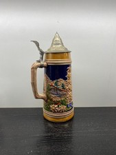 Bierkrug Gerz Olympia Stadt München Zinndeckel Vintage Steinzeug