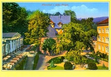 007-Ansichtskarte Thermalbad Wiesenbad Kuranlagen Wandelhalle Erzgebirge Repro