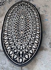 Ovale Form Schwarz Marmor Tischplatte MOP Intarsien Stein Esszimmer Arbeitspl...