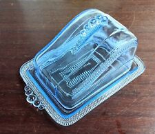 Alte Butterdose Pressglas blau