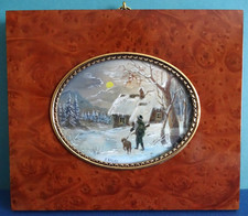 J. Niklas Miniatur Malerei Lupenmalerei Gemälde Genremalerei "Jäger auf Heimweg"