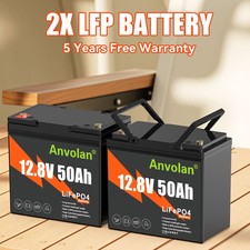 2X Anvolan12V 50Ah LiFePO4 Lithium Wiederaufladbare Batterie Boot RV Golf Cart