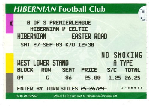 Ticket sco hibernian - ticket, edinburgh