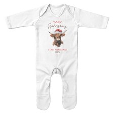 Personalisierter erster Weihnachtsstrampler 1. Xmas Schlafanzug Highland Kuh Geschenk für...