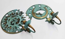 Wandkerzenhalter 2er Set Sonne Mond Messing Deko Garten Sammler Geschenk 