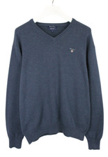 GANT Premium Baumwollpullover Herren XL Eng Gestrickt Melange V-Ausschnitt Dick