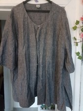 Leinen Hemd Damen DW Shop Größe 48 Grau Kurzarm
