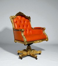 Barock Bürostuhl Chefsessel Drehsessel - Büro Sessel Orange Gold Luxus #28