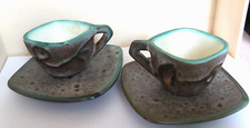 Paar Tassen Und Untertassen aus Keramik Vallauris 1960 Era Capron Oder Massier