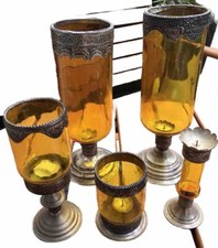 Windlicht 5 Kerzenhalter Orient Marokko Amber Bernstein Metallverzierung Boho